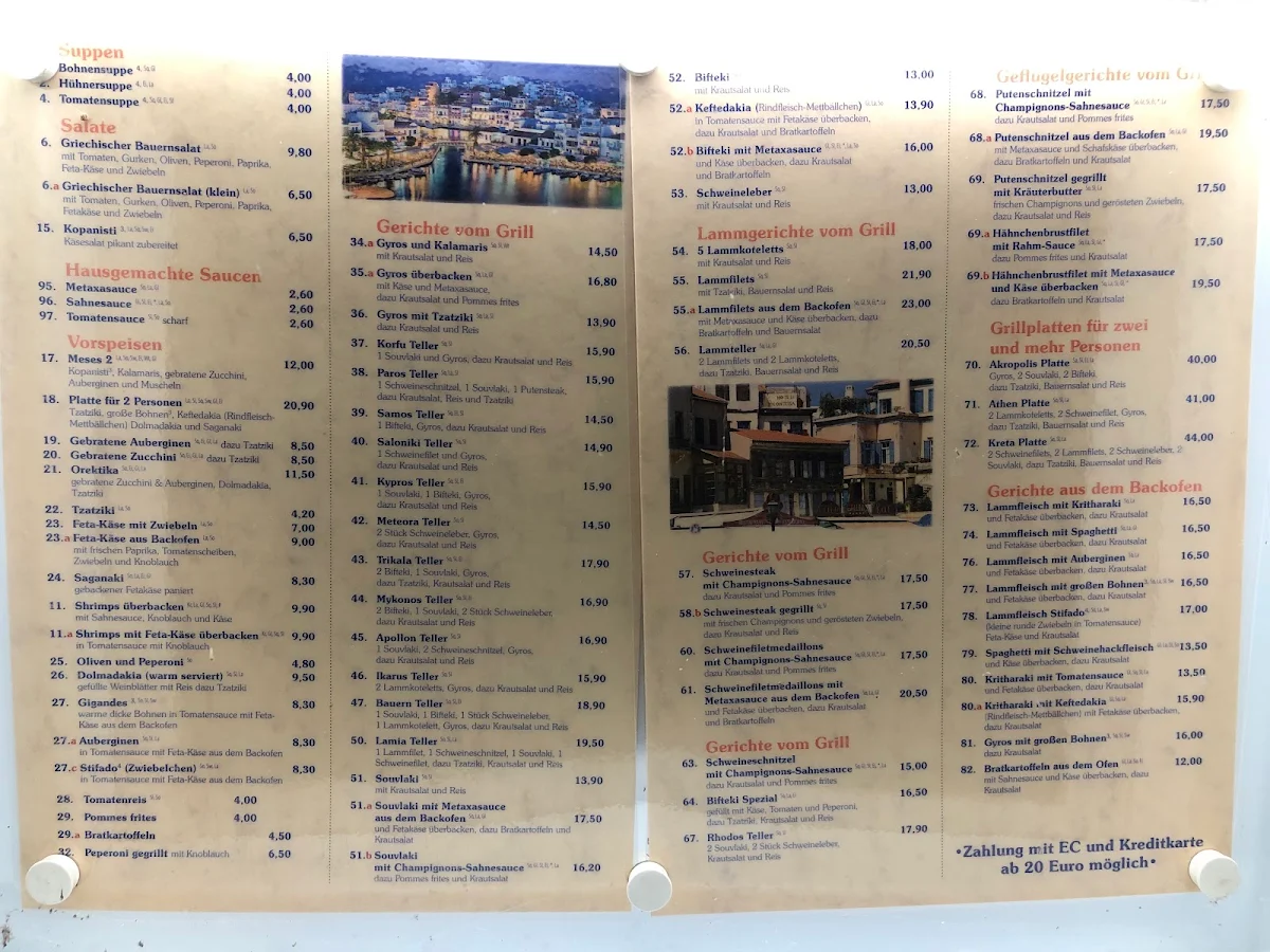 Speisekarte, Restaurant Kreta