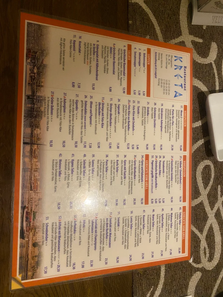 Speisekarte, Restaurant Kreta