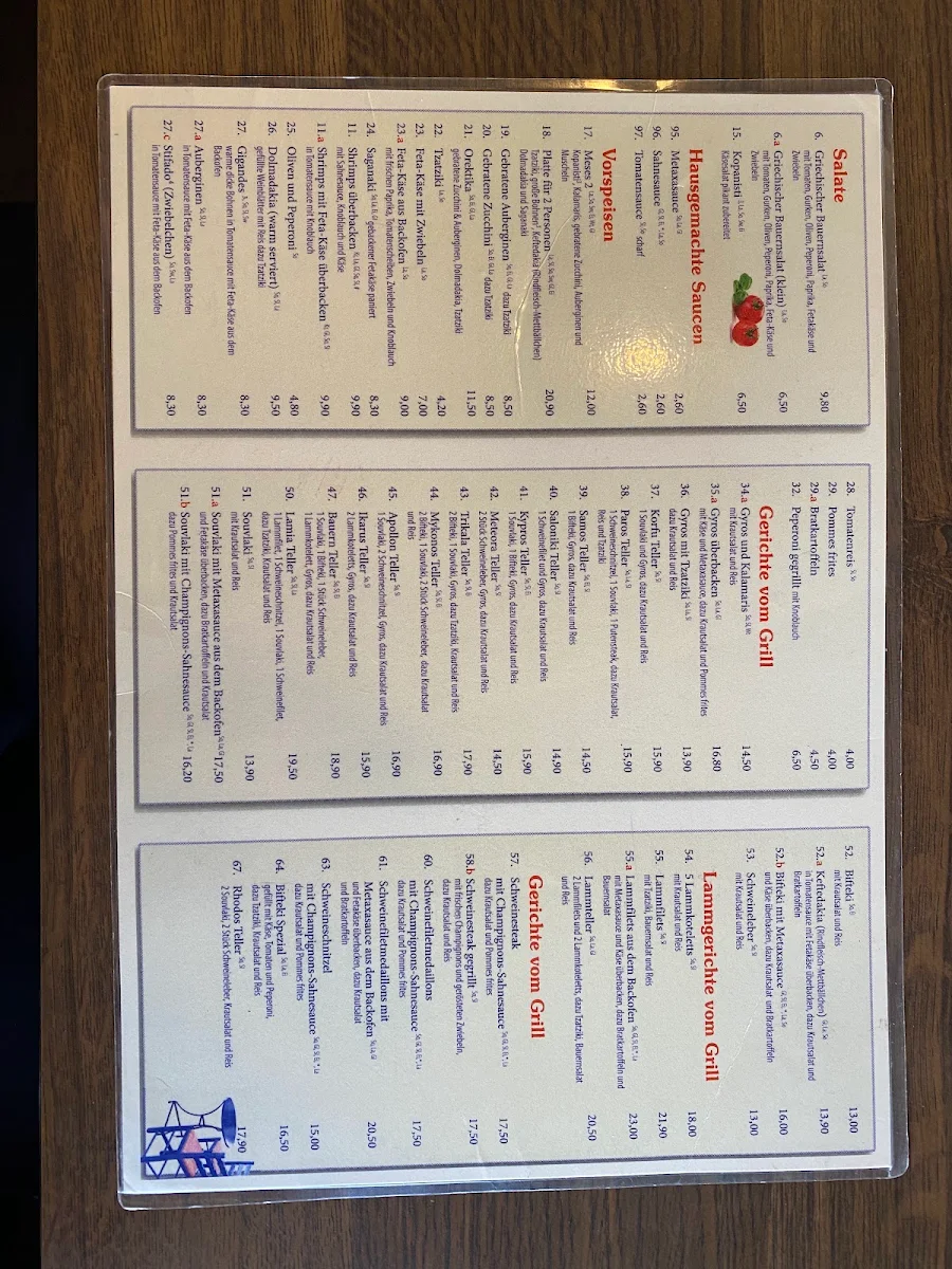 Speisekarte, Restaurant Kreta