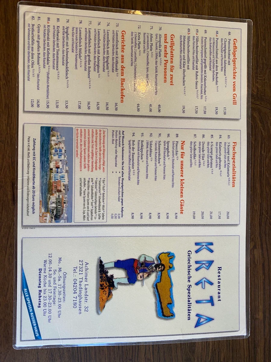 Speisekarte, Restaurant Kreta