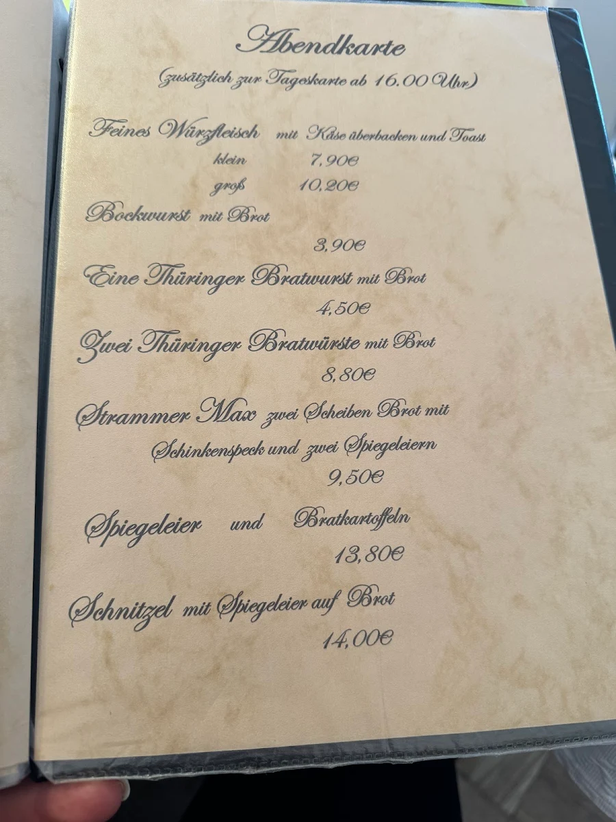Speisekarte, Restaurant Zum Socken