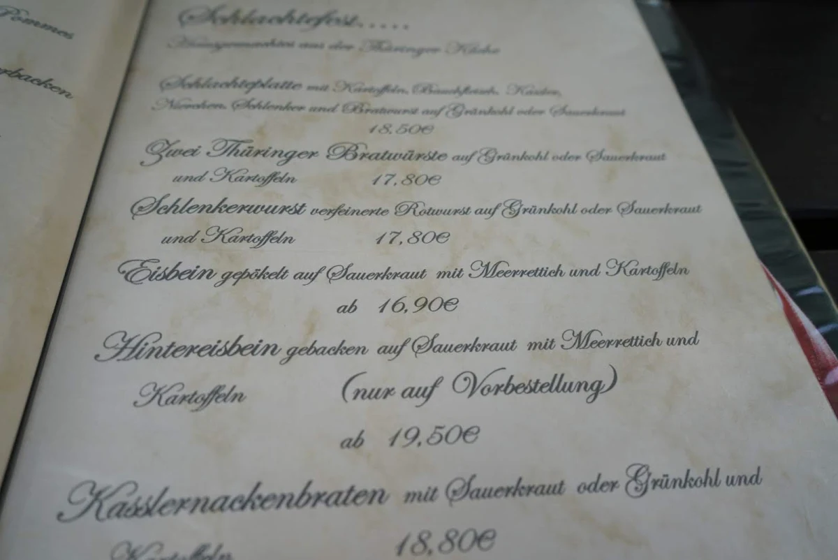 Speisekarte, Restaurant Zum Socken