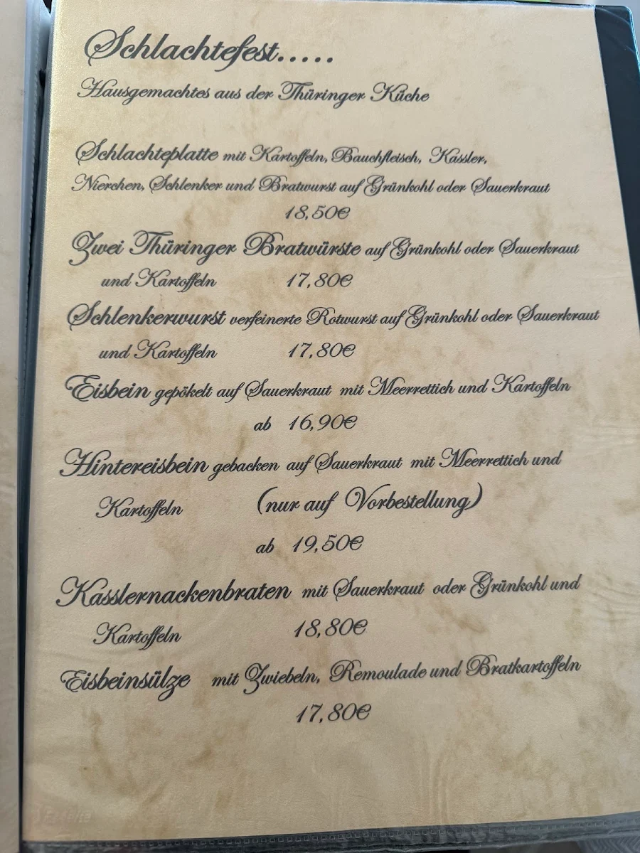 Speisekarte, Restaurant Zum Socken