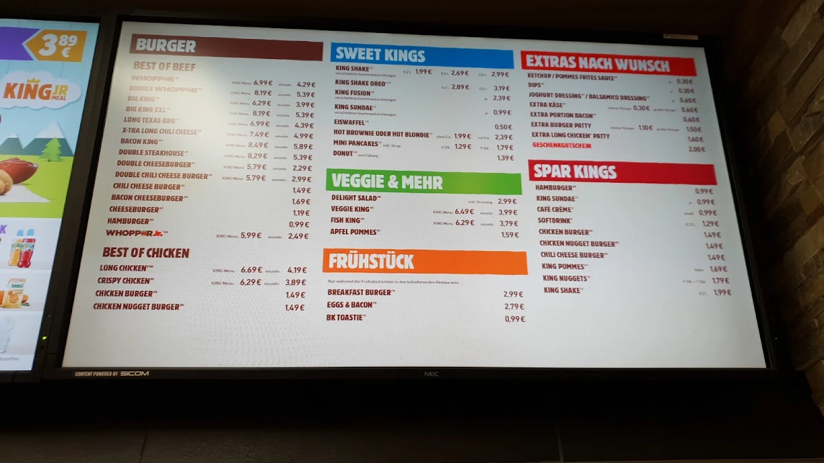 Speisekarte, Burger King Saarbrücken