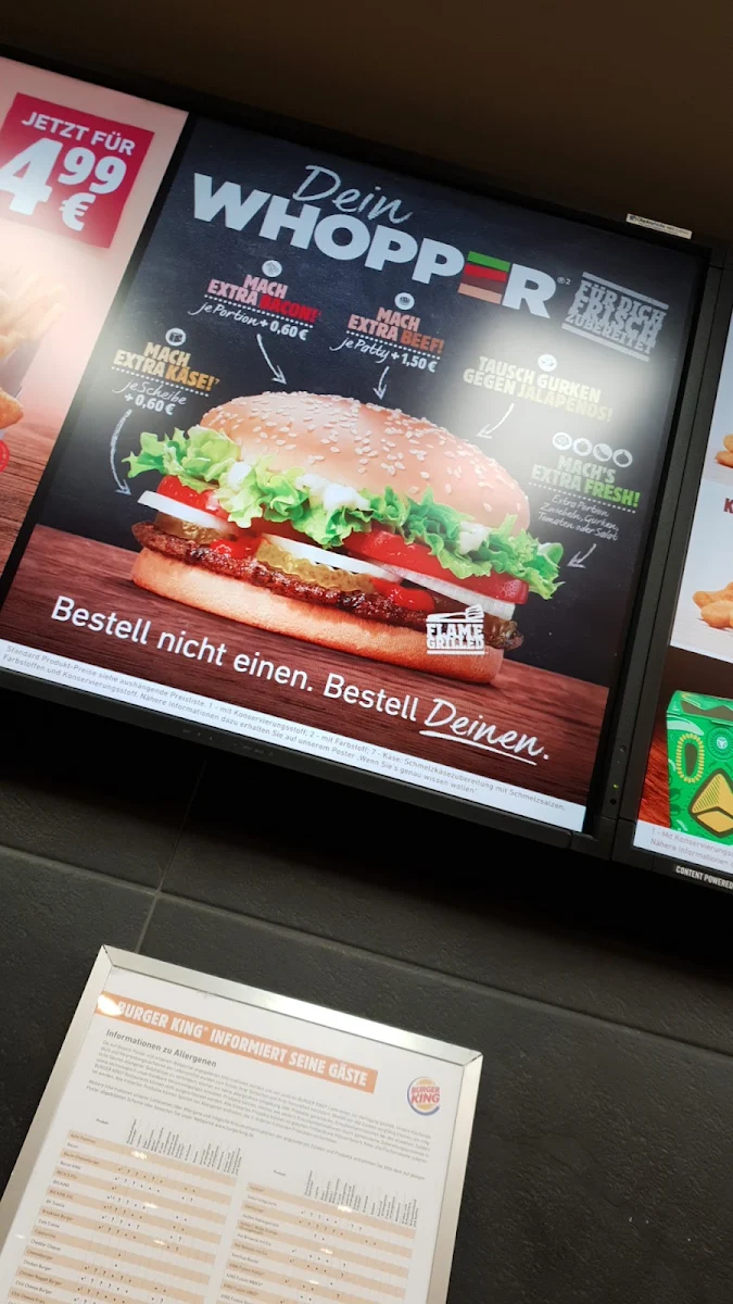 Speisekarte, Burger King Saarbrücken