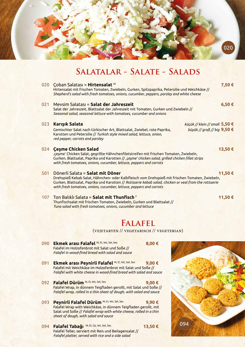 Speisekarte, cesme Restaurant
