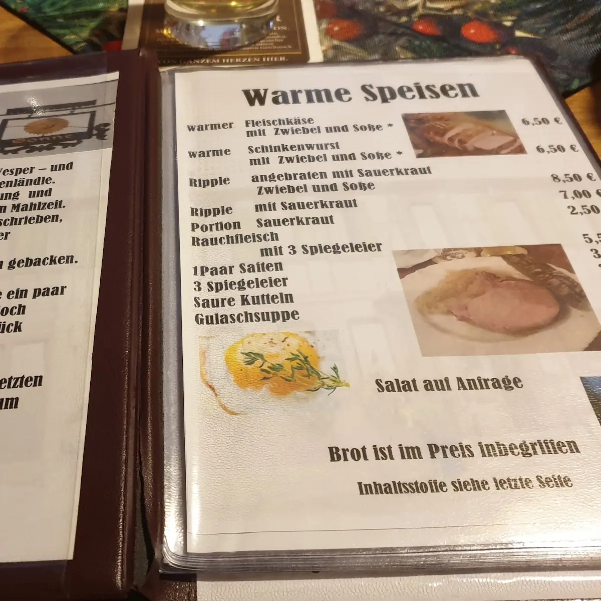 Speisekarte, Gasthaus Sonne Inh. Elke Schrade Fremdenzimmervermietung