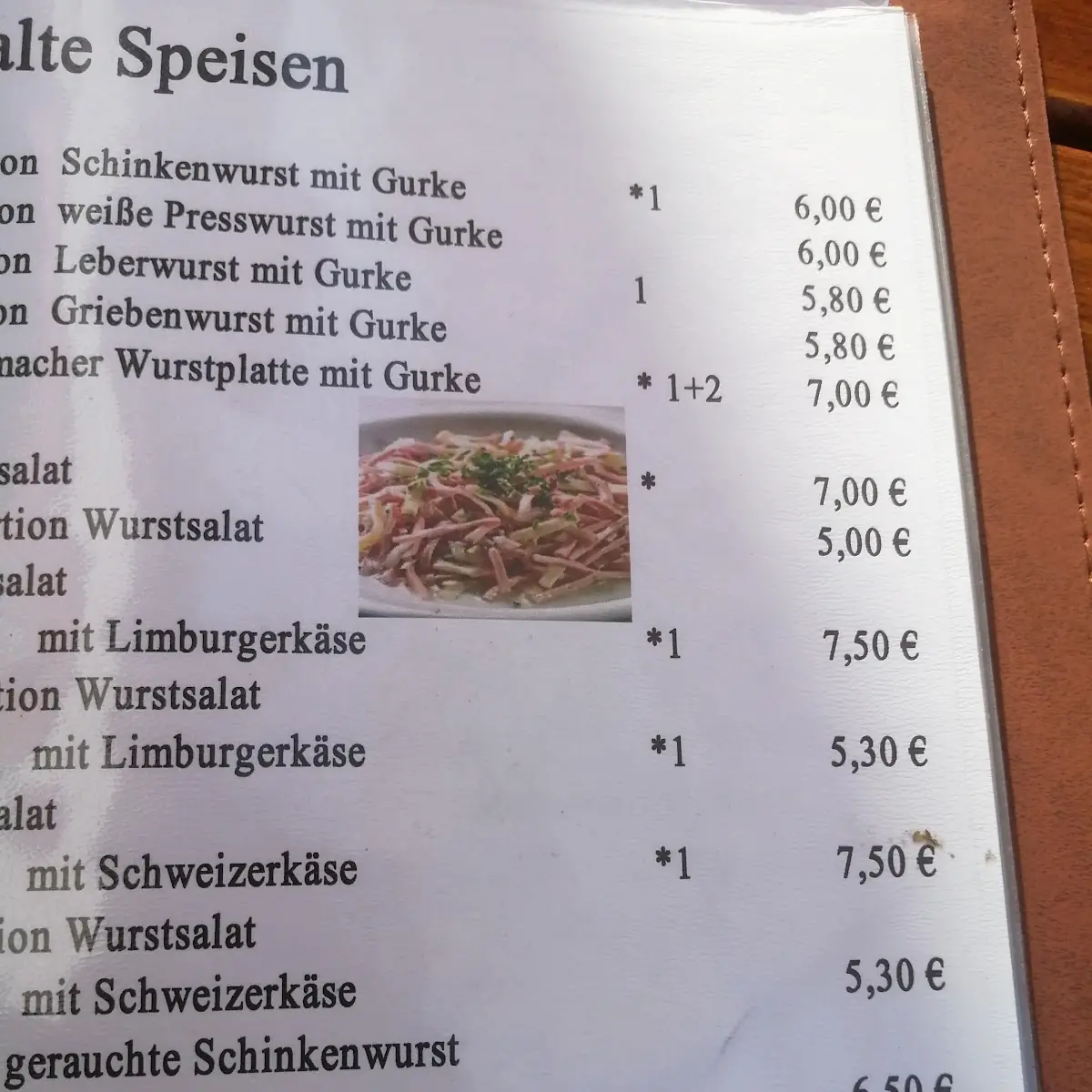 Speisekarte, Gasthaus Sonne Inh. Elke Schrade Fremdenzimmervermietung