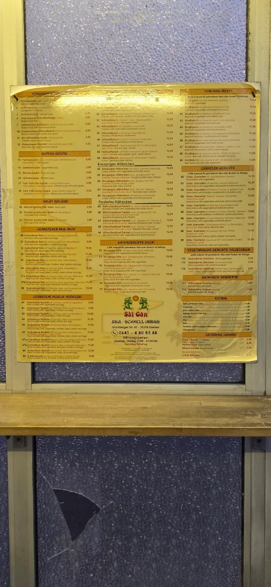 Speisekarte, Sai Gon Schnellimbiss