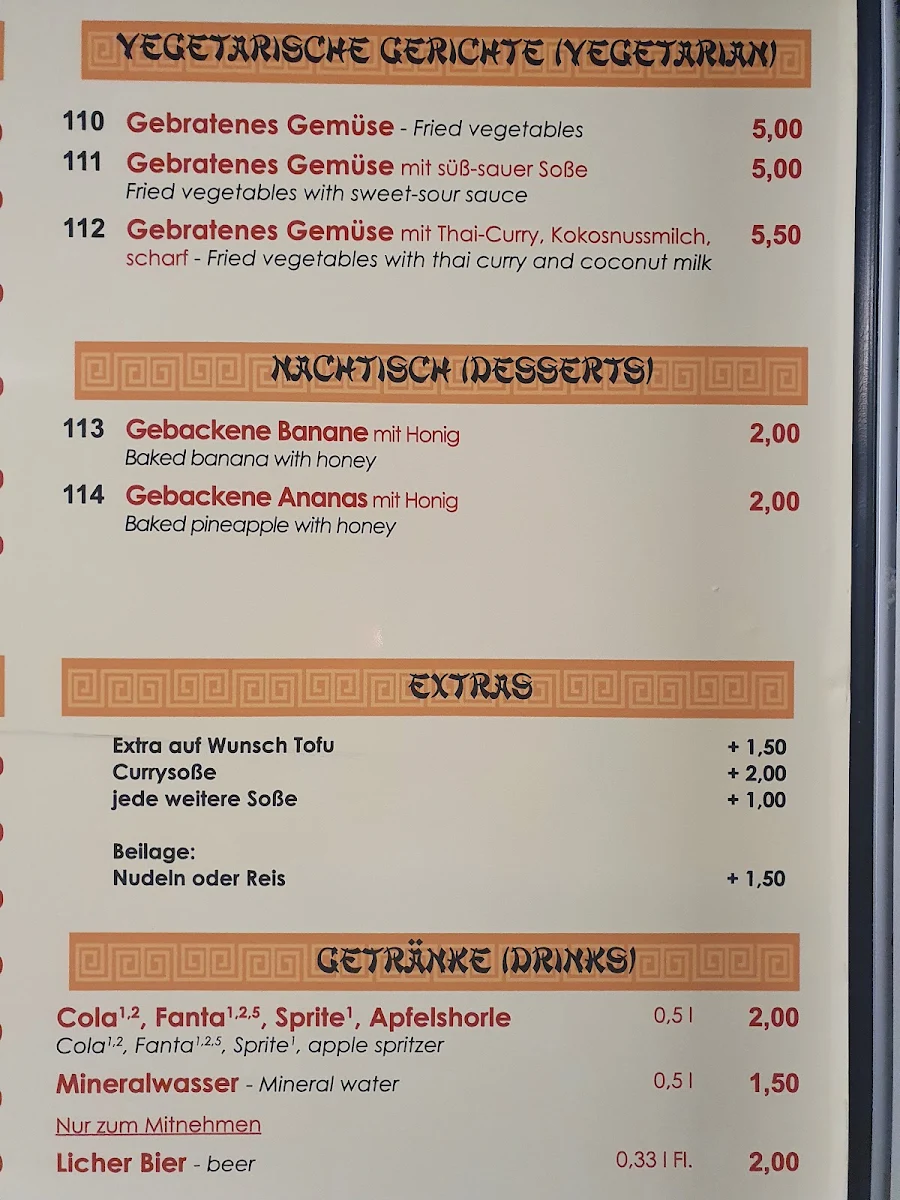 Speisekarte, Sai Gon Schnellimbiss