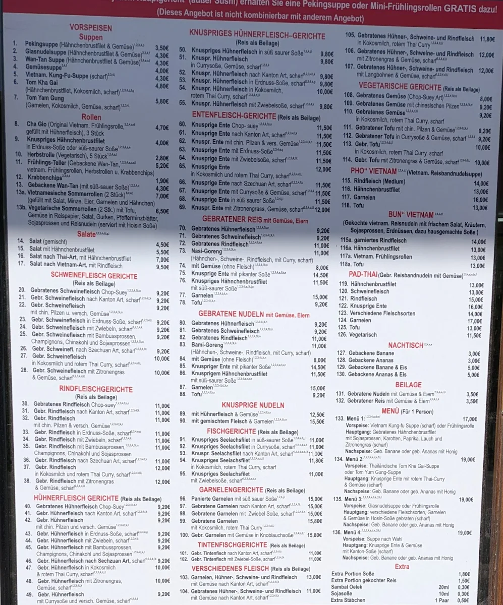 Speisekarte, Phi Long Imbiss Reutlingen