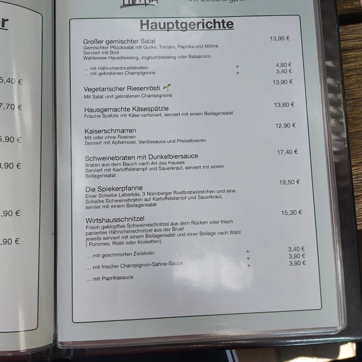 Speisekarte, Spieker im Losbergpark