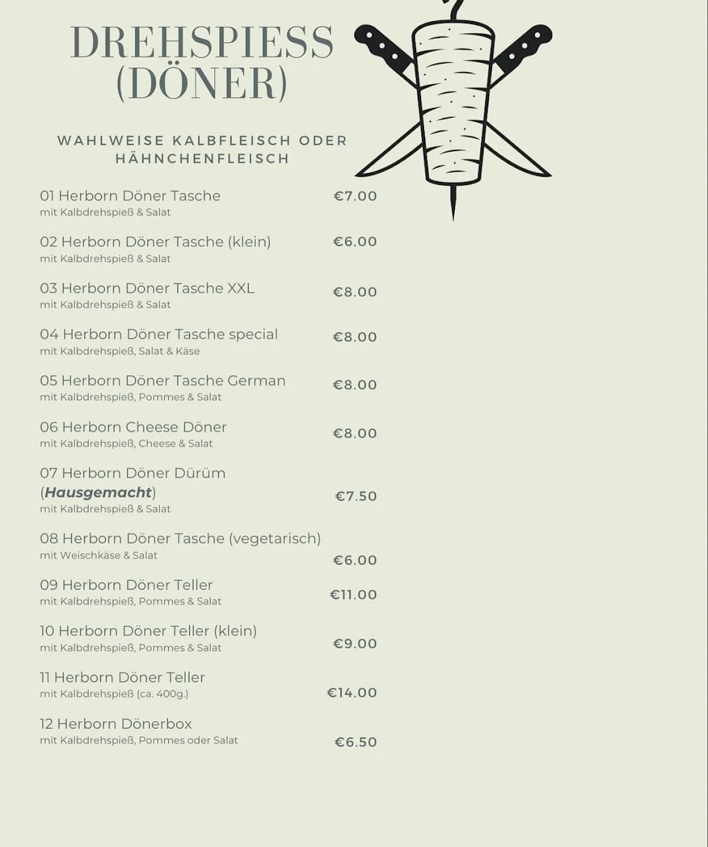 Speisekarte, Herborn Döner & Pizza