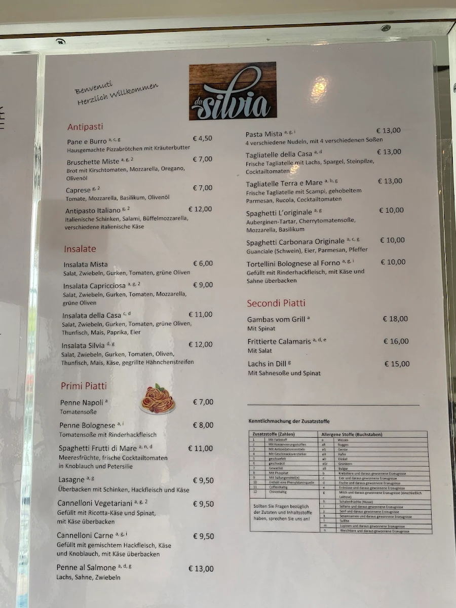Speisekarte, Pizzeria Da Silvia