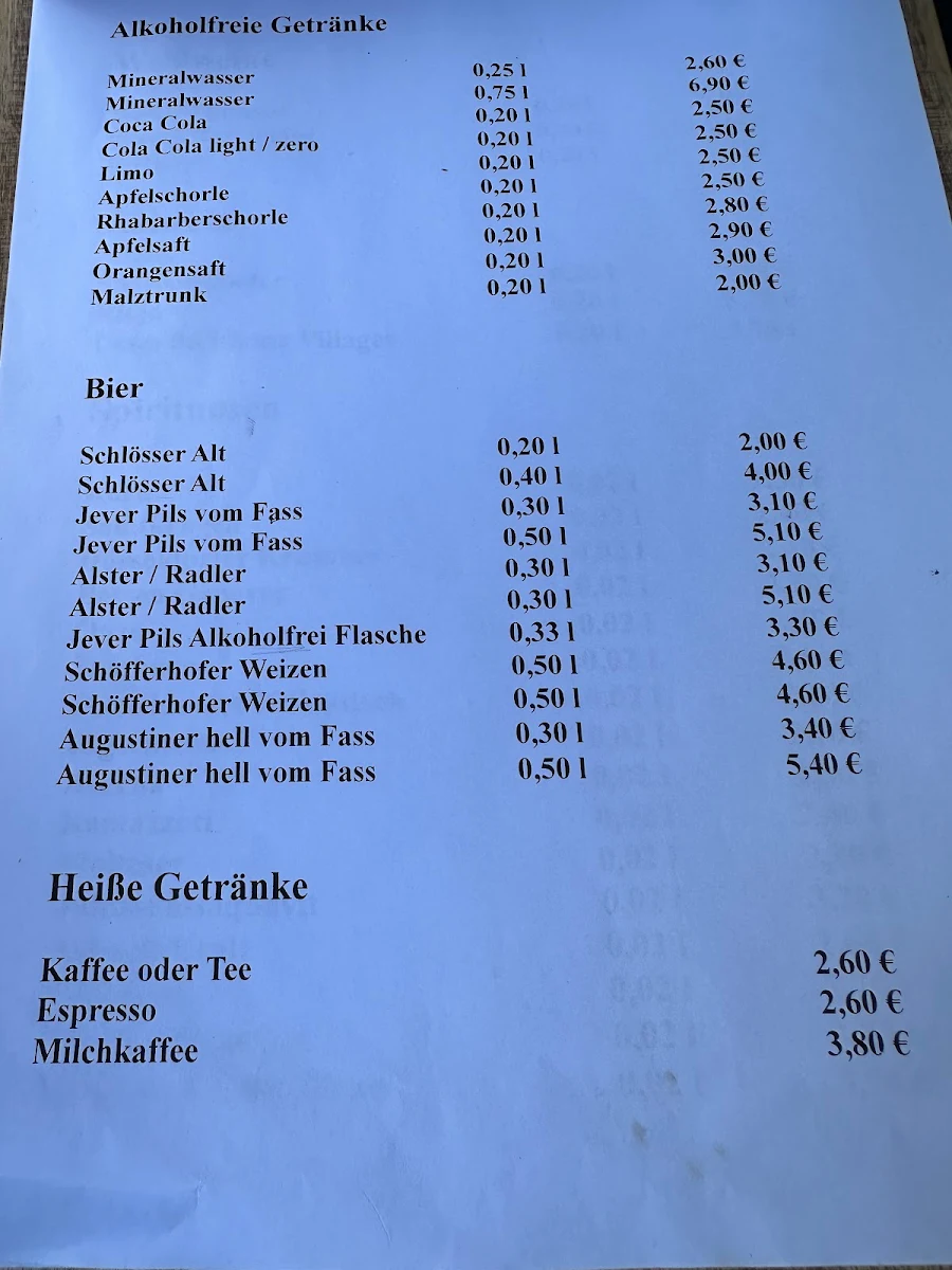 Speisekarte, Gaststätte Im kühlen Grund