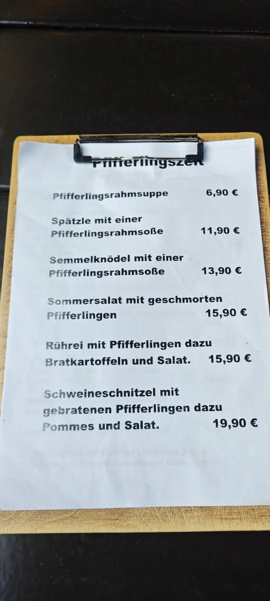 Speisekarte, Gaststätte Im kühlen Grund