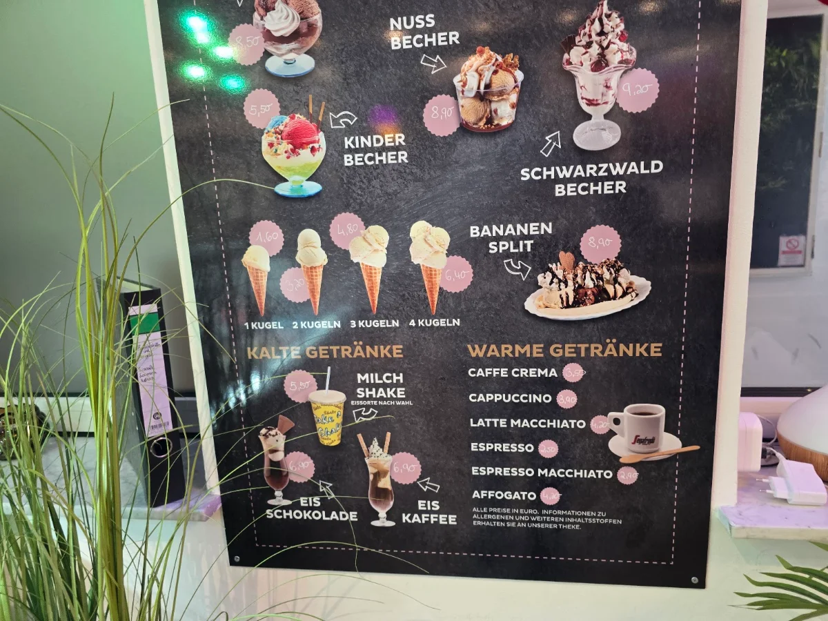 Speisekarte, Eiscafé Loumica