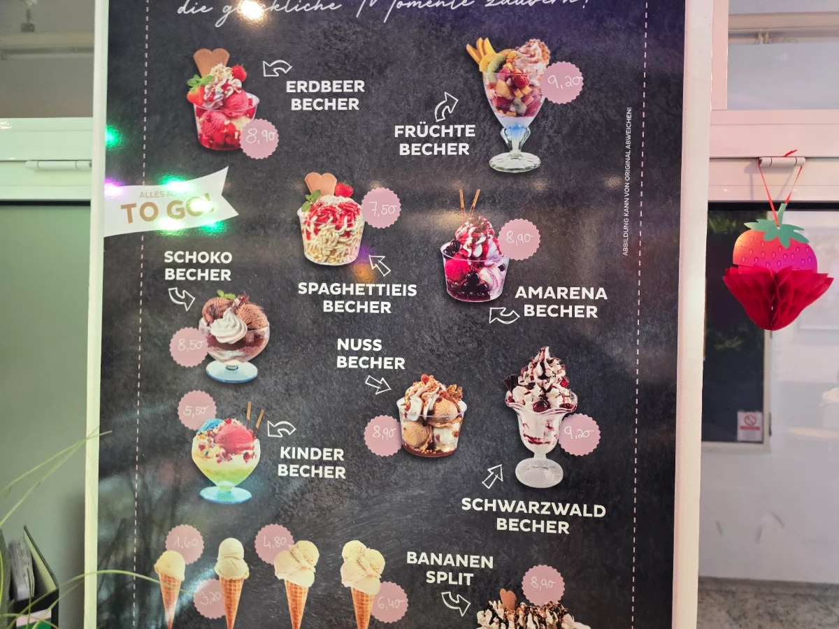 Speisekarte, Eiscafé Loumica