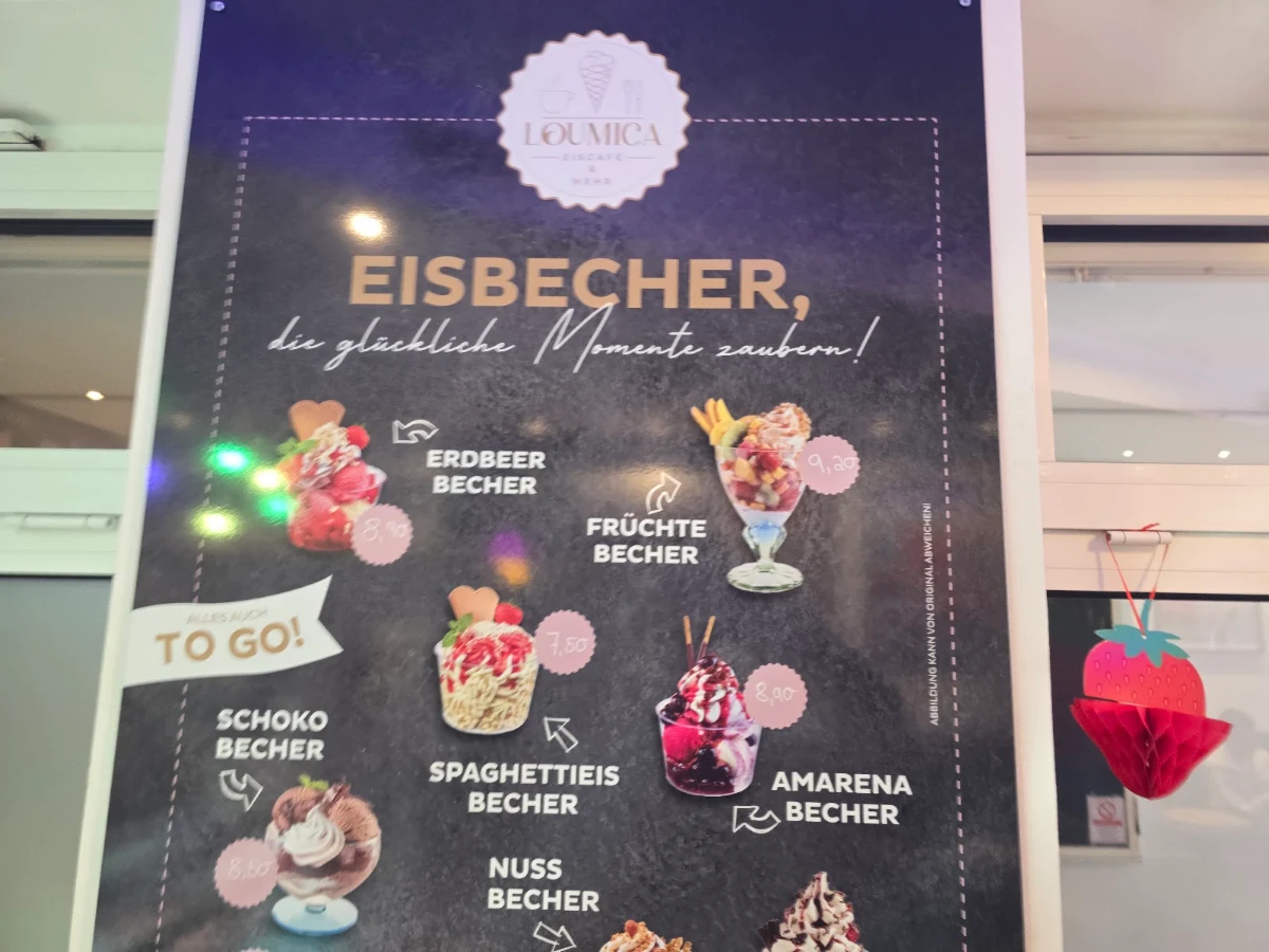 Speisekarte, Eiscafé Loumica