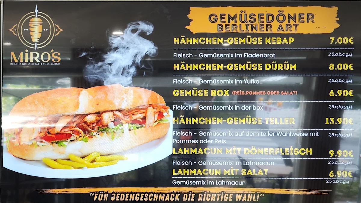 Speisekarte, Miro's Berliner GemüseKebab und SmashBurger, Neusaess