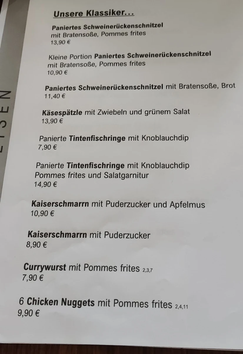 Speisekarte, Seehaus Schuttern