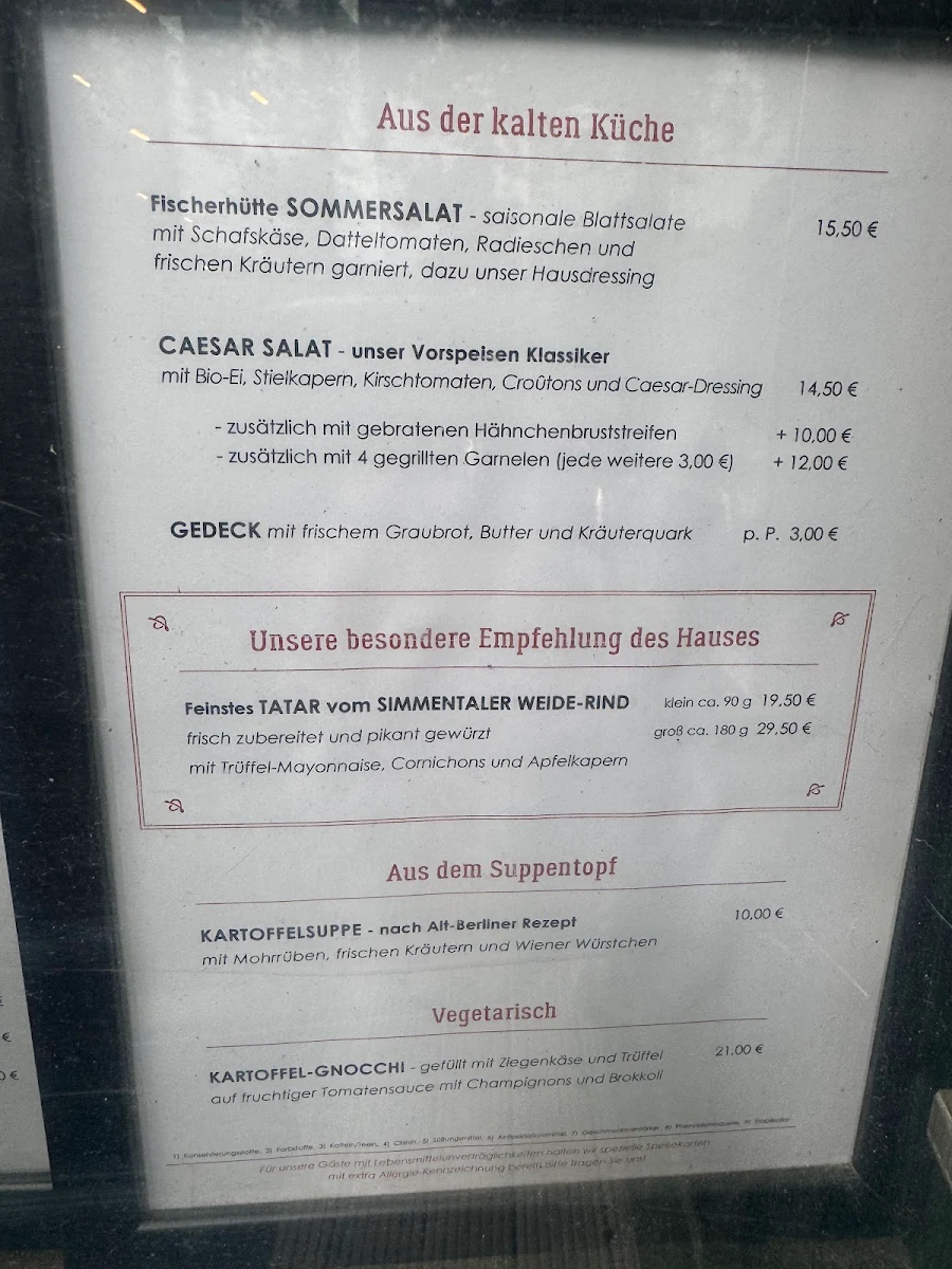 Speisekarte, Fischerhütte am Schlachtensee