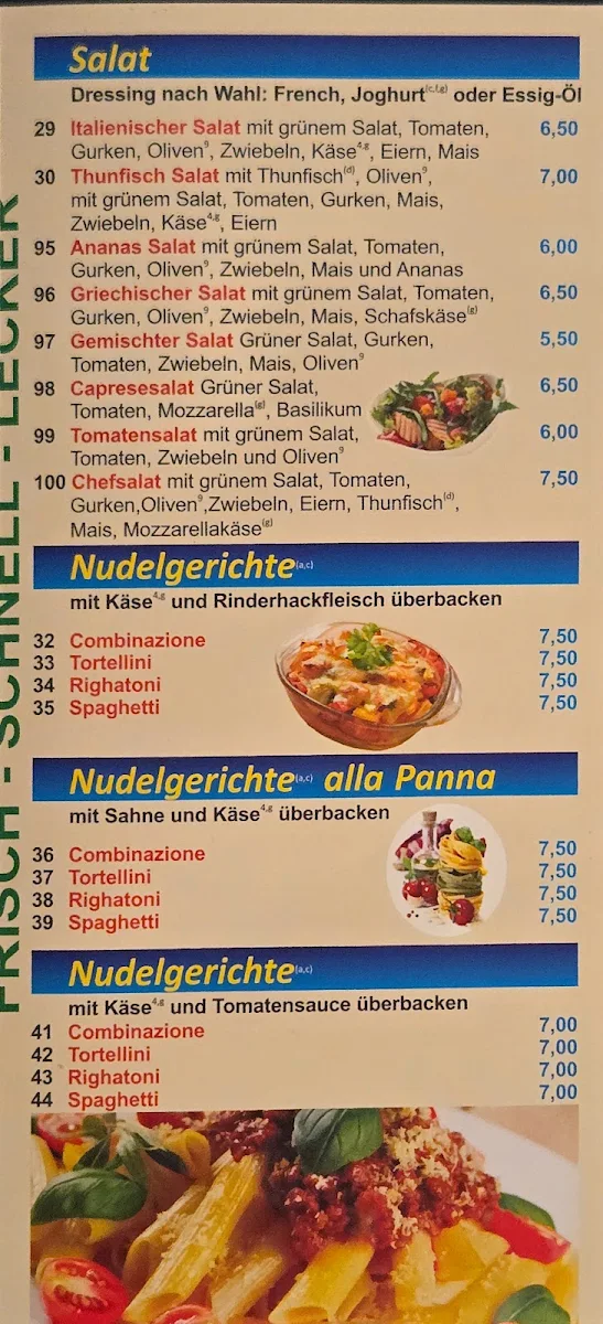 Speisekarte, Pizzeria Crown