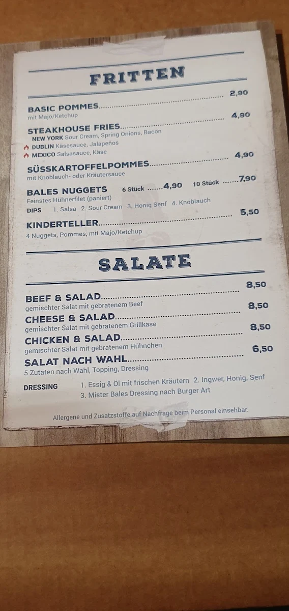 Speisekarte, Mister Bales