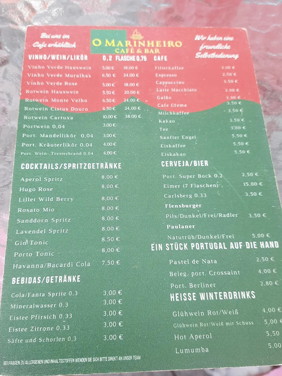 Speisekarte, O Marinheiro Portugiesische Snacks