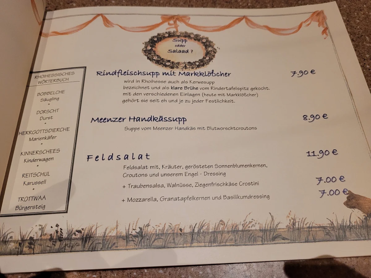 Speisekarte, Landgasthof Engel