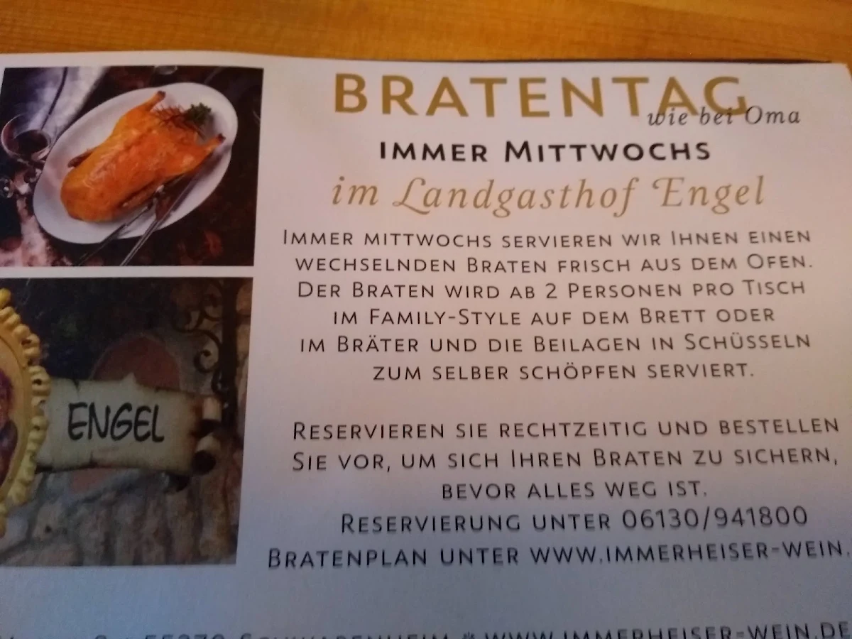 Speisekarte, Landgasthof Engel