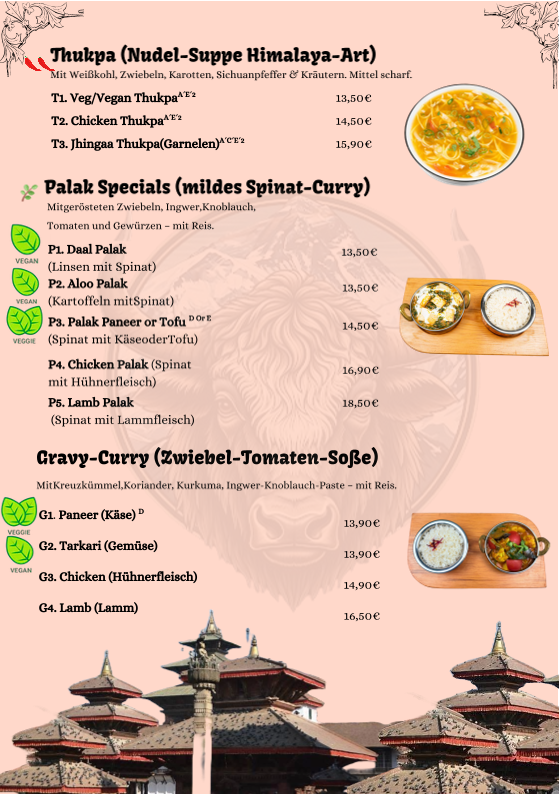 Speisekarte, Himalaya Yak Nepali Kitchen