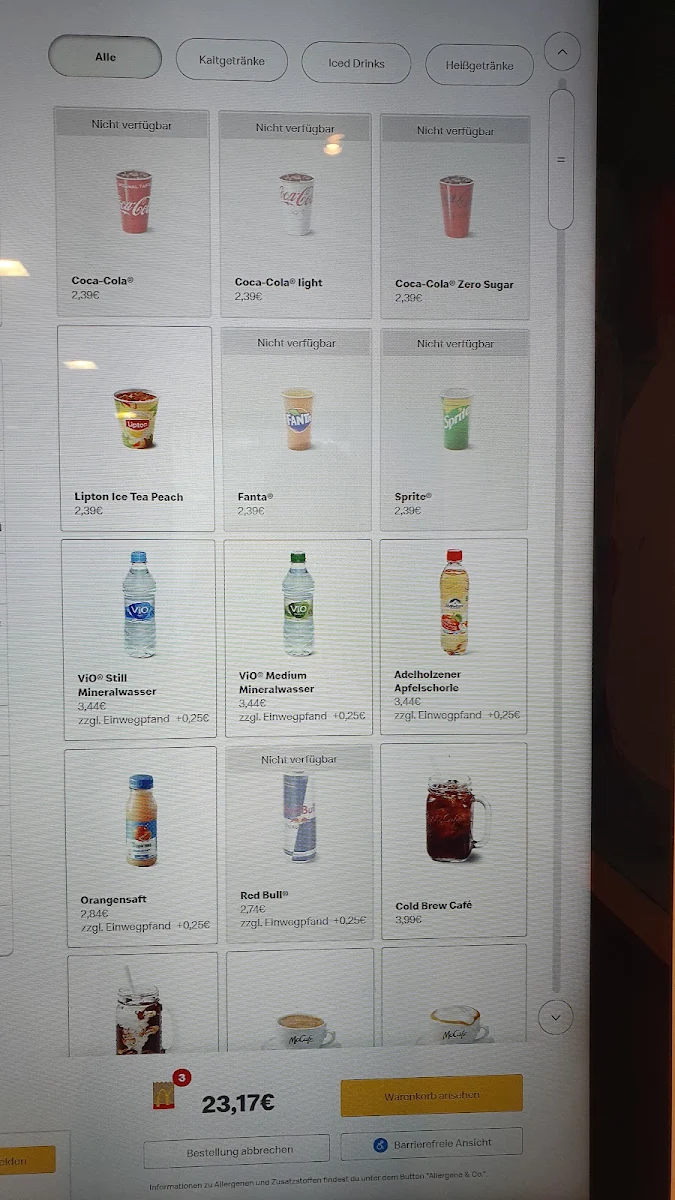 Speisekarte, McDonald's