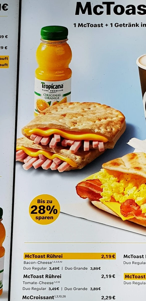 Speisekarte, McDonald's