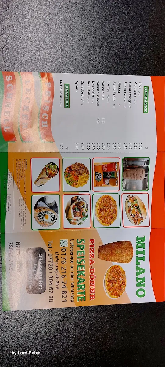 Speisekarte, Milano Pizza