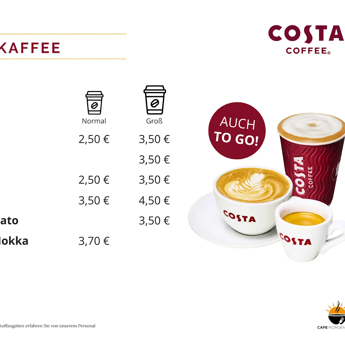 Speisekarte, Cafe Morgenstern