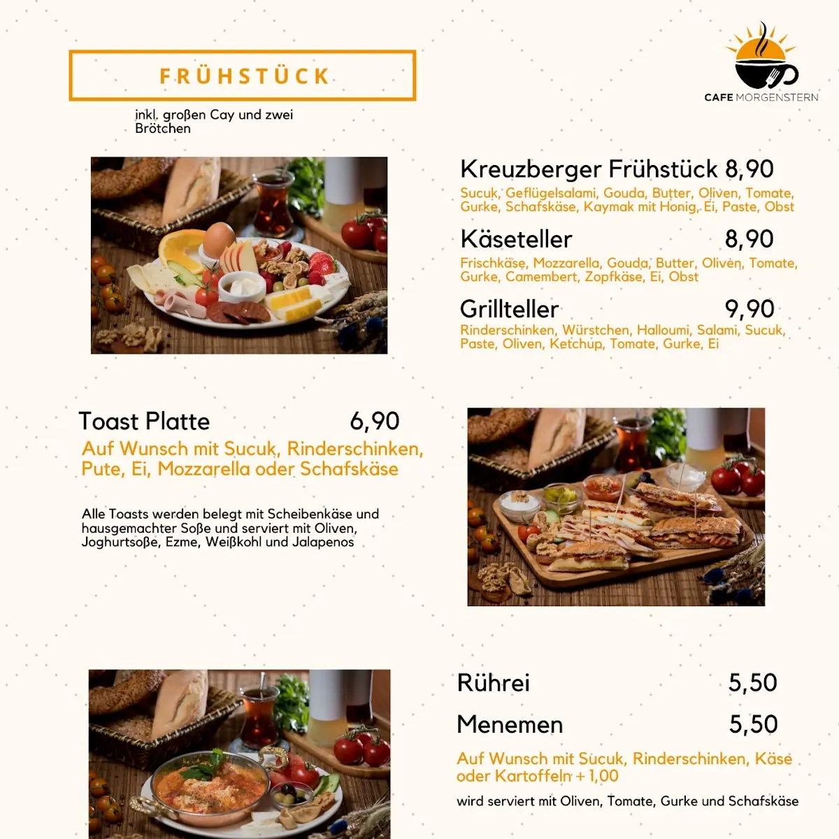 Speisekarte, Cafe Morgenstern