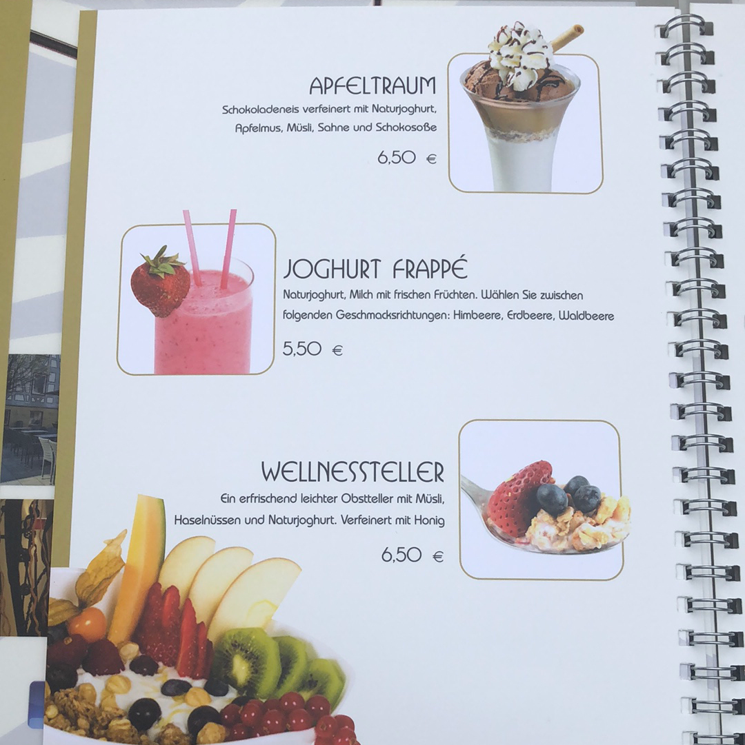Speisekarte, Eiscafé BACI
