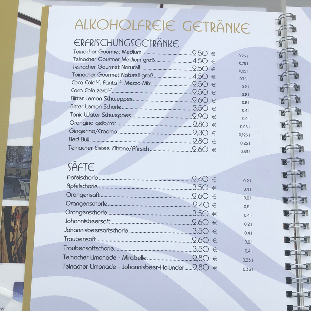 Speisekarte, Eiscafé BACI