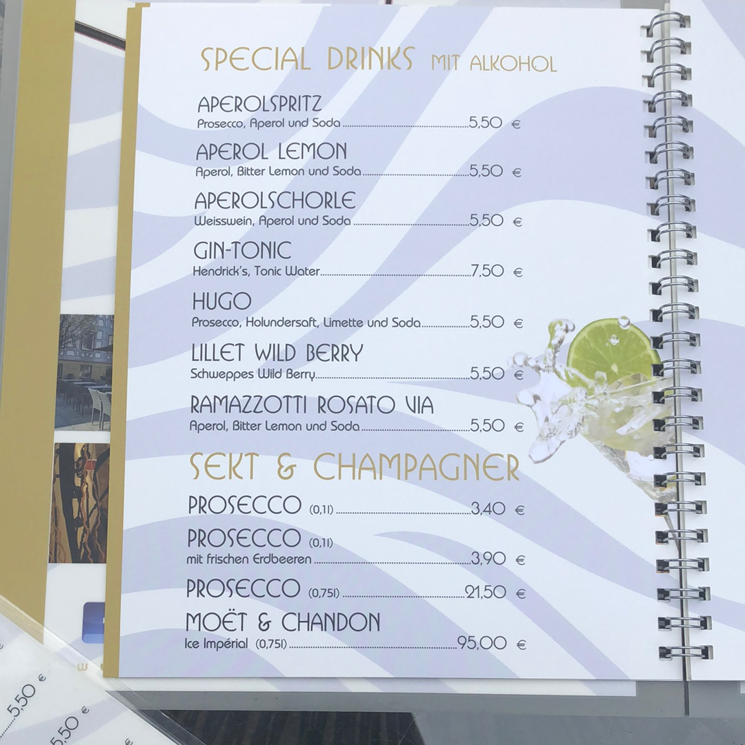 Speisekarte, Eiscafé BACI