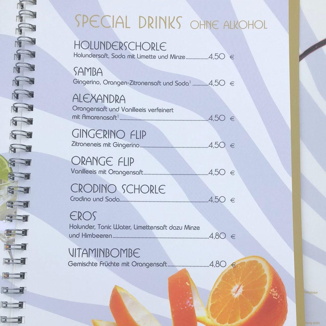 Speisekarte, Eiscafé BACI