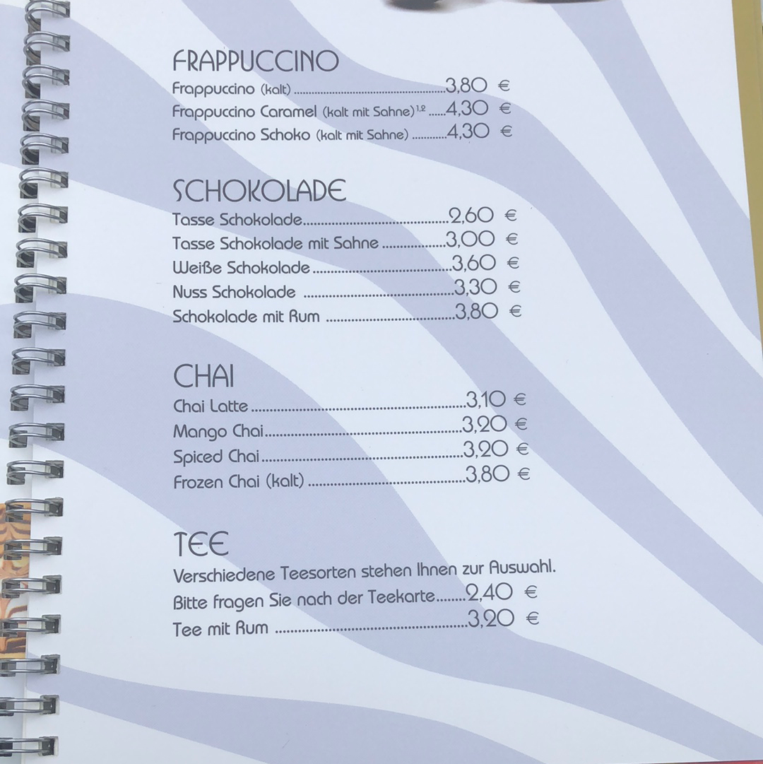Speisekarte, Eiscafé BACI