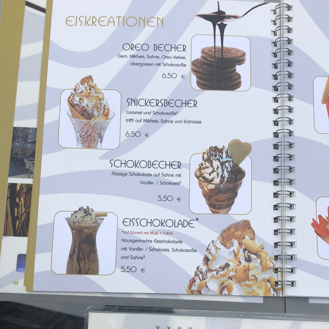 Speisekarte, Eiscafé BACI