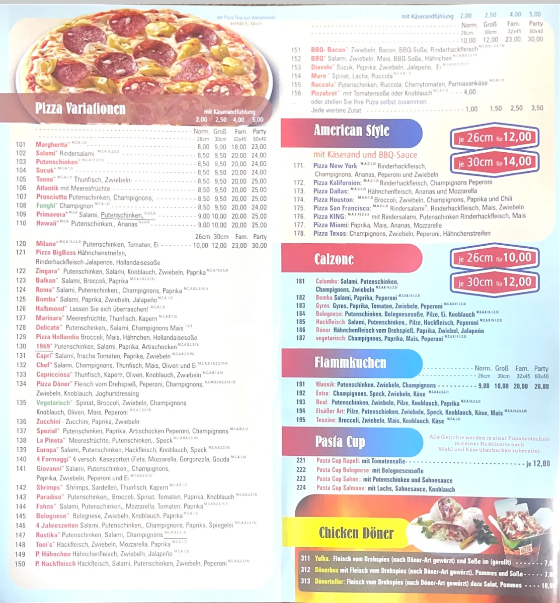 Speisekarte, Pizza Bigboss Heimservice