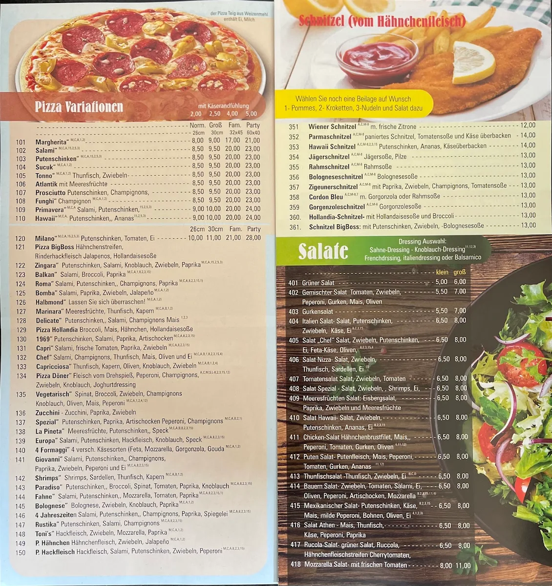 Speisekarte, Pizza Bigboss Heimservice
