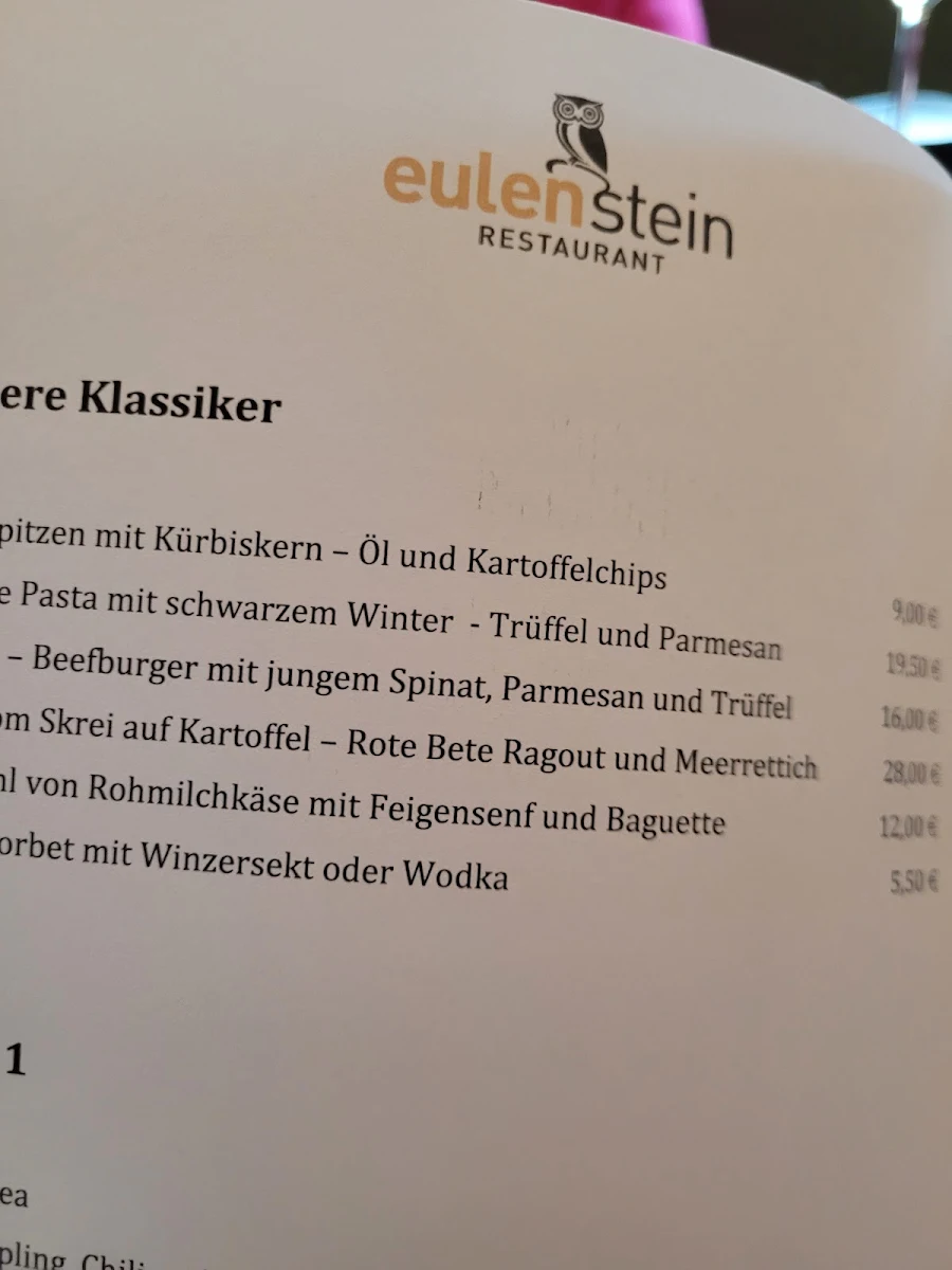 Speisekarte, Restaurant Eulenstein