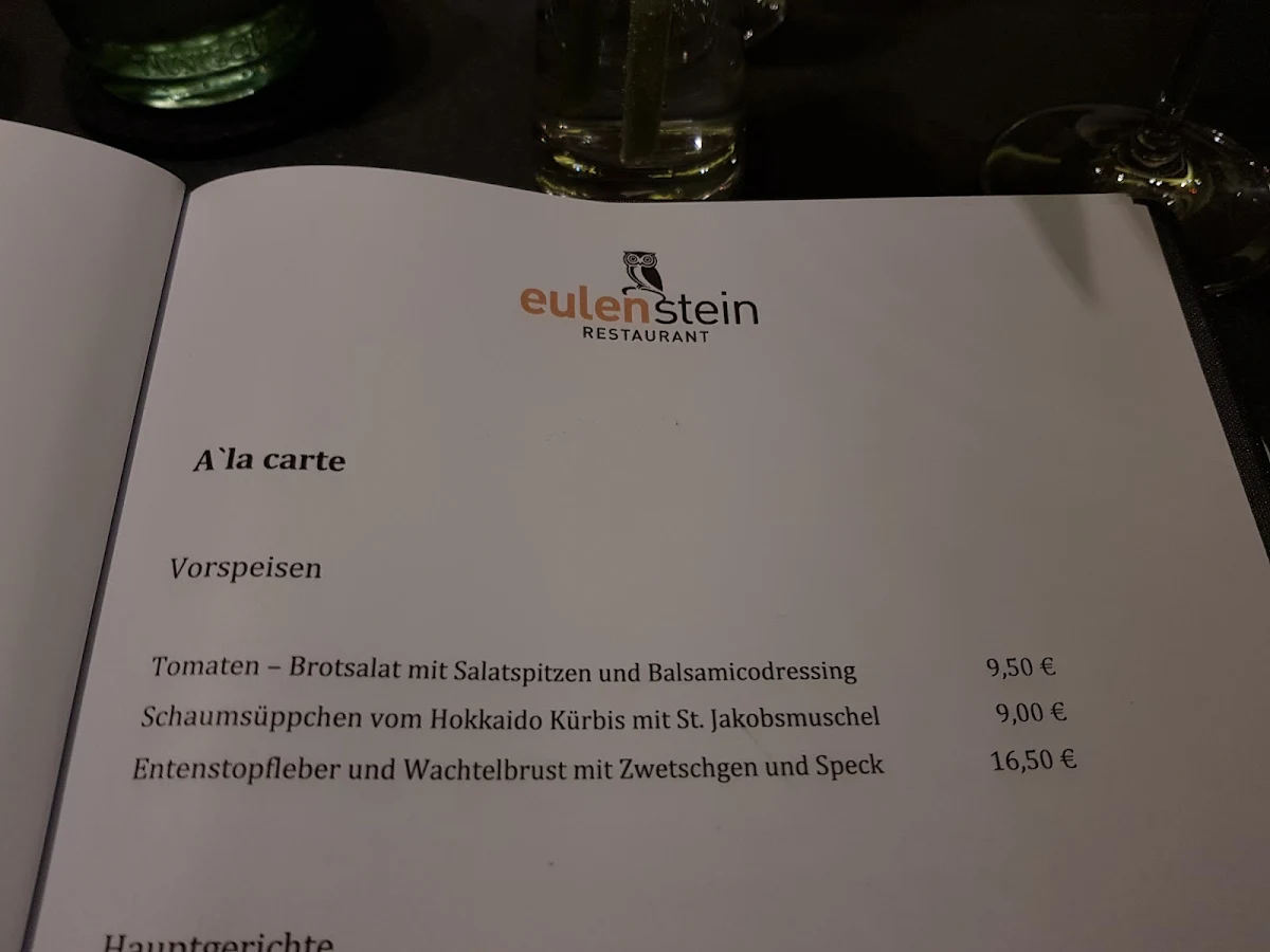 Speisekarte, Restaurant Eulenstein