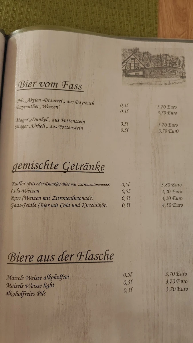 Speisekarte, Gasthaus Bärenschlucht