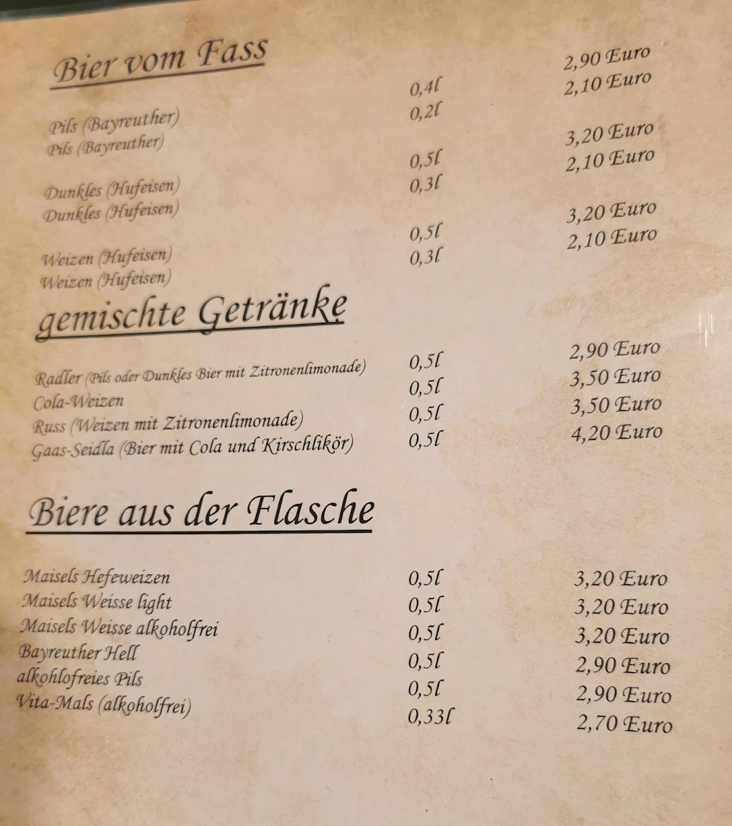Speisekarte, Gasthaus Bärenschlucht