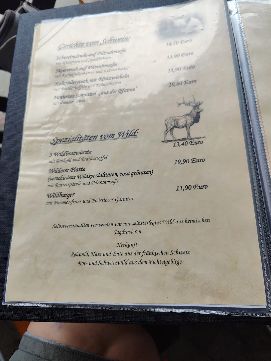 Speisekarte, Gasthaus Bärenschlucht